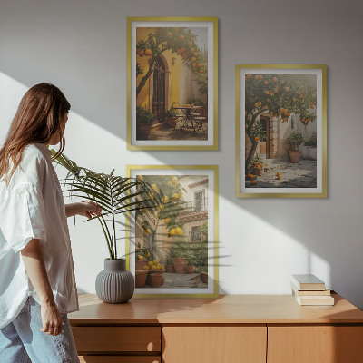Keretezett kép szett hálószobába Napos terasz citruscserepek