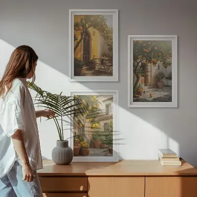Napos terasz citruscserepek keretezett kép szett hálószobába