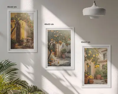 Napos terasz citruscserepek keretezett kép szett hálószobába
