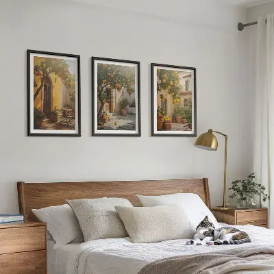 Napos terasz citruscserepek keretezett kép szett hálószobába