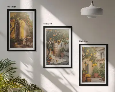 Napos terasz citruscserepek keretezett kép szett hálószobába