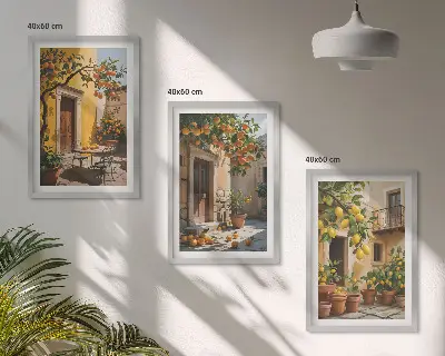 Citrusfélék mintás falikép szett keretezett dekoráció hálószobába