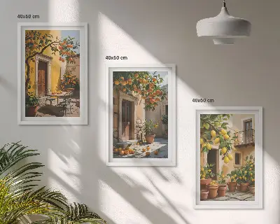 Citrusfélék mintás falikép szett keretezett dekoráció hálószobába