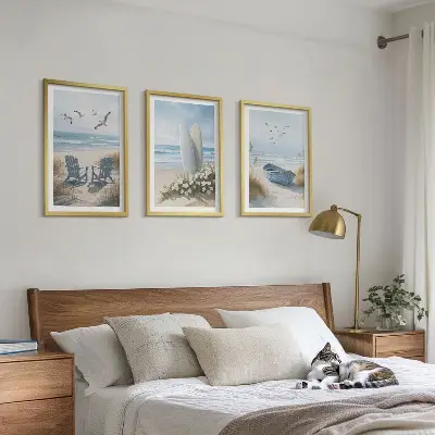 Fali dekorációs képkészlet strand és szörfdeszkák madarakkal