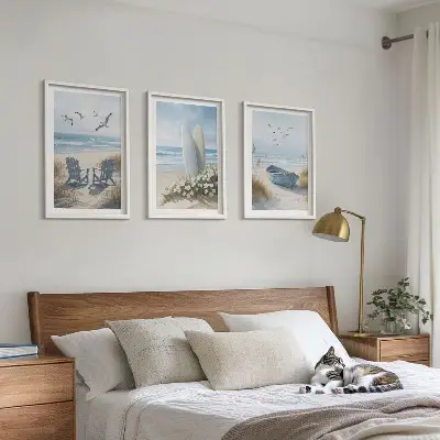 Fali dekorációs képkészlet strand és szörfdeszkák madarakkal