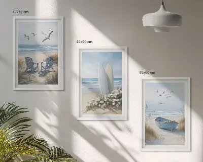 Fali dekorációs képkészlet strand és szörfdeszkák madarakkal