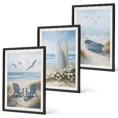 Fali dekorációs képkészlet strand és szörfdeszkák madarakkal