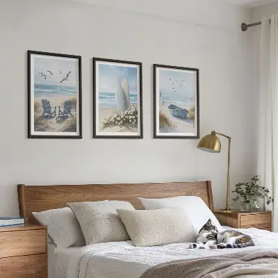 Fali dekorációs képkészlet strand és szörfdeszkák madarakkal