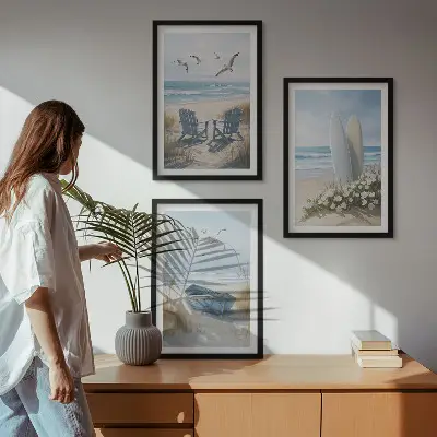 Fali dekorációs képkészlet strand és szörfdeszkák madarakkal