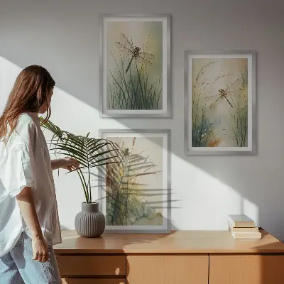 Szitakötők a víz felett keretezett képszett hálószobába