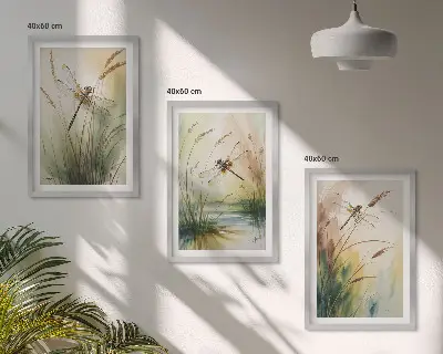 Szitakötők fű vízfestmény fali dekoráció képkészlet