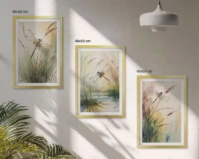Szitakötők fű vízfestmény fali dekoráció képkészlet