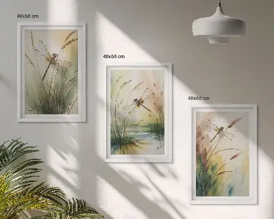 Szitakötők fű vízfestmény fali dekoráció képkészlet