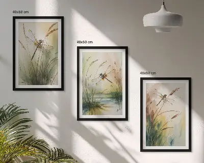 Szitakötők fű vízfestmény fali dekoráció képkészlet