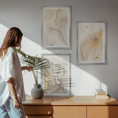 Keretezett kép szett hálószobába finom absztrakt mintákkal