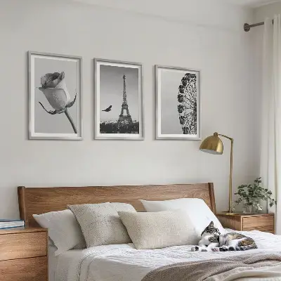 Rózsaszín Eiffel-torony és óriáskerék mintás falikép keretezett szett hálószobába