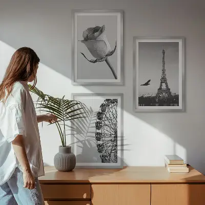 Rózsaszín Eiffel-torony és óriáskerék mintás falikép keretezett szett hálószobába