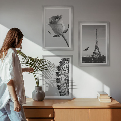Keretezett kép szett hálószobába Rózsaszín Eiffel-torony óriáskerék