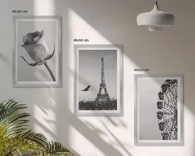 Rózsaszín Eiffel-torony és óriáskerék mintás falikép keretezett szett hálószobába