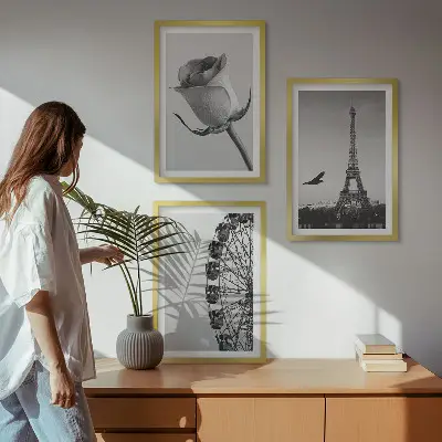 Rózsaszín Eiffel-torony és óriáskerék mintás falikép keretezett szett hálószobába