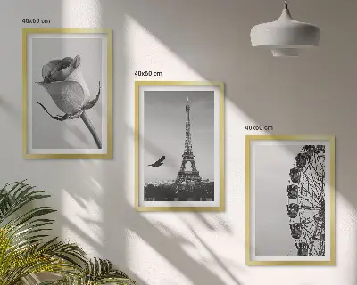 Rózsaszín Eiffel-torony és óriáskerék mintás falikép keretezett szett hálószobába
