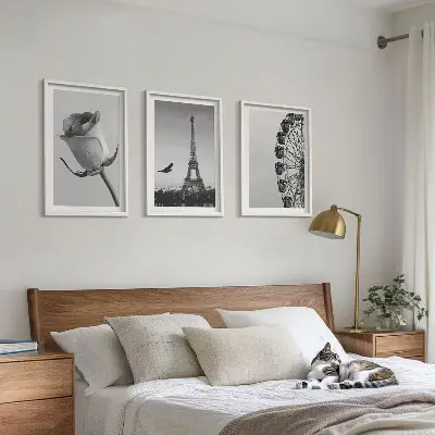 Rózsaszín Eiffel-torony és óriáskerék mintás falikép keretezett szett hálószobába