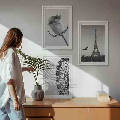 Rózsaszín Eiffel-torony és óriáskerék mintás falikép keretezett szett hálószobába