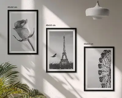 Rózsaszín Eiffel-torony és óriáskerék mintás falikép keretezett szett hálószobába