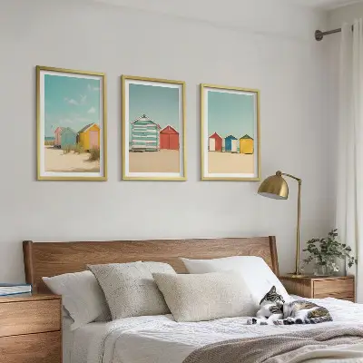 Keretezett képszett hálószobába színes házak strand nap mintával