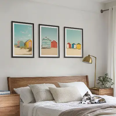 Keretezett képszett hálószobába színes házak strand nap mintával