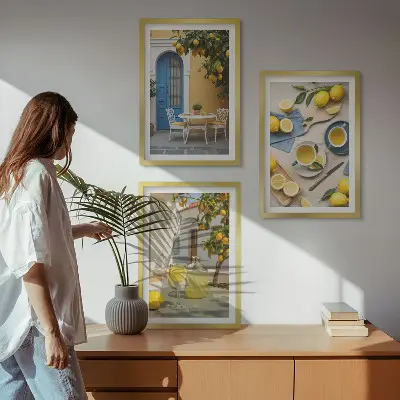 Keretezett kép szett hálószobába citromos limonádé kék ajtó mintával