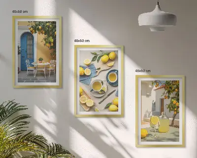 Keretezett kép szett hálószobába citromos limonádé kék ajtó mintával