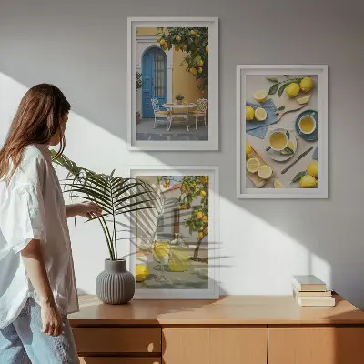 Keretezett kép szett hálószobába citromos limonádé kék ajtó mintával