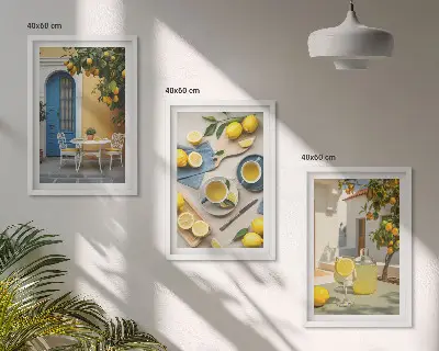 Keretezett kép szett hálószobába citromos limonádé kék ajtó mintával