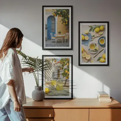 Keretezett kép szett hálószobába citromos limonádé kék ajtó mintával