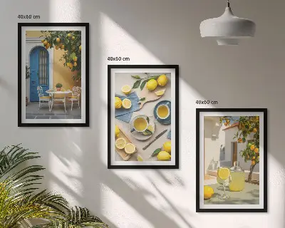 Keretezett kép szett hálószobába citromos limonádé kék ajtó mintával