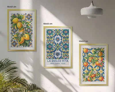 Fali dekorációs képszett citrusos színes absztrakt mintával