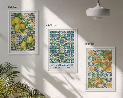 Keretezett kép szett hálószobába citrom, narancs, virág és olasz táj motívumokkal
