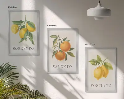 Keretezett kép szett hálószobába amalfi citrom és narancs mintával