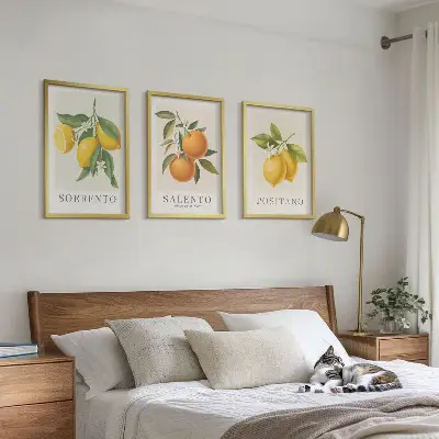 Keretezett kép szett hálószobába amalfi citrom és narancs mintával