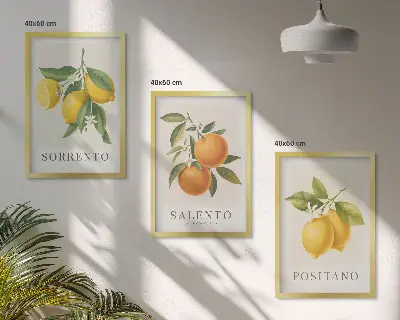 Keretezett kép szett hálószobába amalfi citrom és narancs mintával