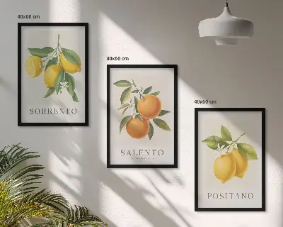 Keretezett kép szett hálószobába amalfi citrom és narancs mintával