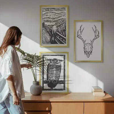 Sikoltozó koponya bagoly falikép szett dekoratív grafikai készlet