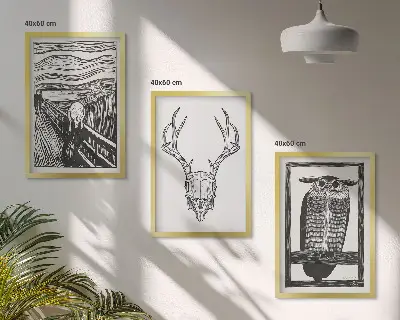 Sikoltozó koponya bagoly falikép szett dekoratív grafikai készlet