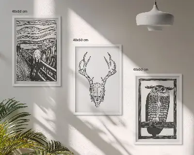 Sikoltozó koponya bagoly falikép szett dekoratív grafikai készlet