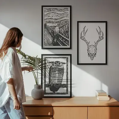 Sikoltozó koponya bagoly falikép szett dekoratív grafikai készlet