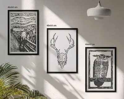 Sikoltozó koponya bagoly falikép szett dekoratív grafikai készlet