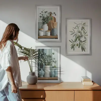 Keretezett képszett hálószobába zöld olajbogyó és eukaliptusz mintával