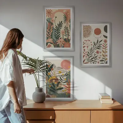 Keretezett képszett hálószobába vintage pasztell növényi mintákkal