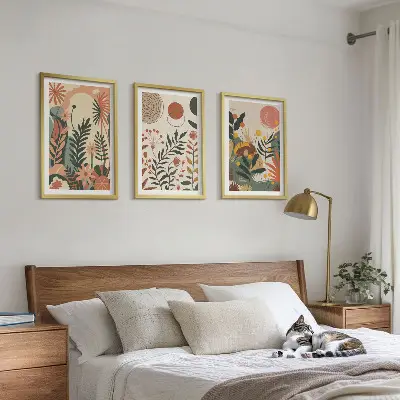 Keretezett képszett hálószobába vintage pasztell növényi mintákkal